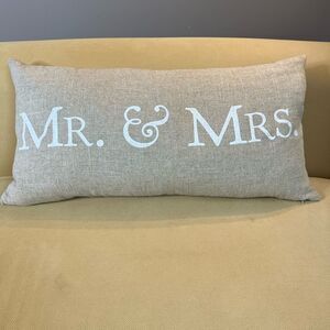 DOMAIN Mr. & Mrs. Sparkly Metallic Accented Burlap Throw Accent Pillow